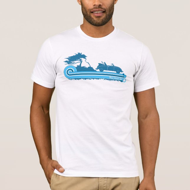 Camiseta T-shirt retro do surf de "Shortboarder" na cerceta (Frente)