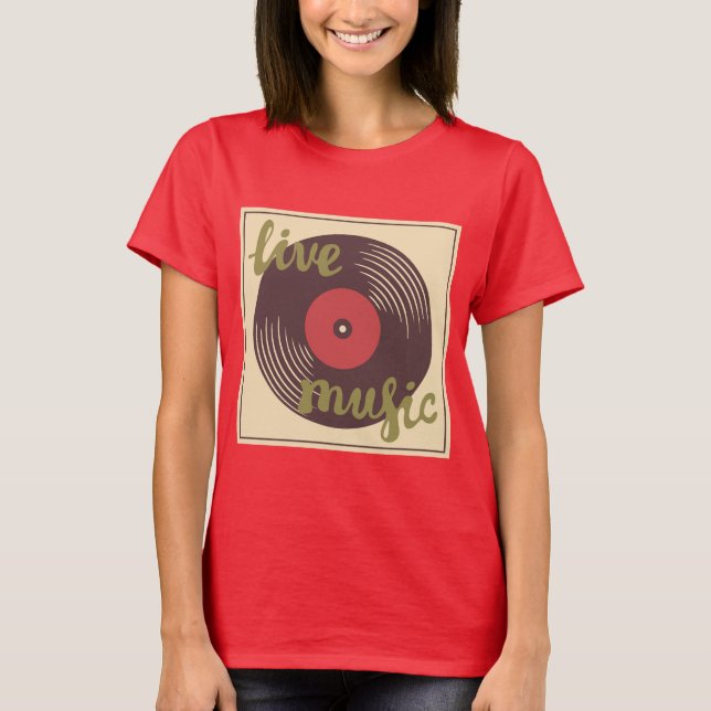 Camiseta T-Shirt Retro Live Music Vinyl Record (Frente)