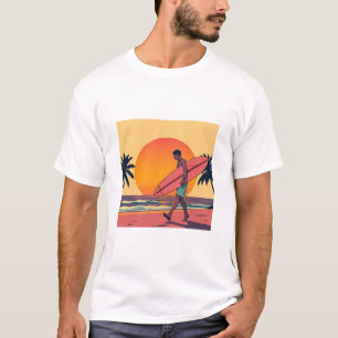 Camiseta T-Shirt Retro Sunset Surfer Beach