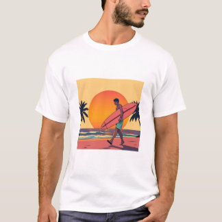 Camiseta T-Shirt Retro Sunset Surfer Beach