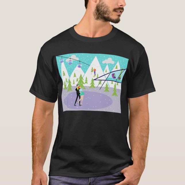 Camiseta T-Shirt Retro Winter Ski Resort (Frente)