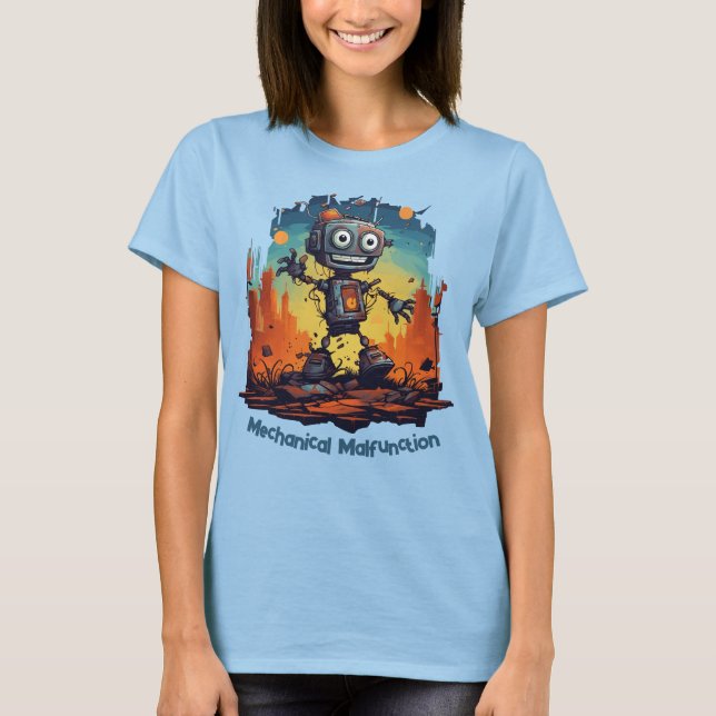 Camiseta T-Shirt Robot Cute Robot Mecânico com mau funciona (Frente)