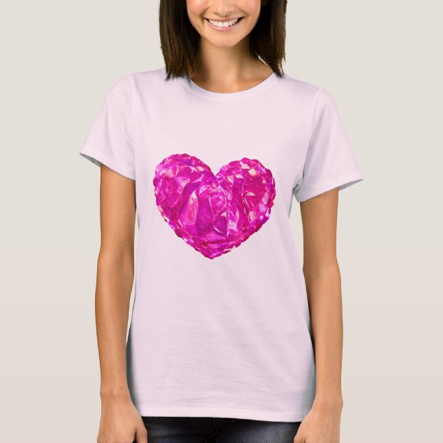 Camiseta T-Shirt Rosa Brilhante com Coração (Frente)