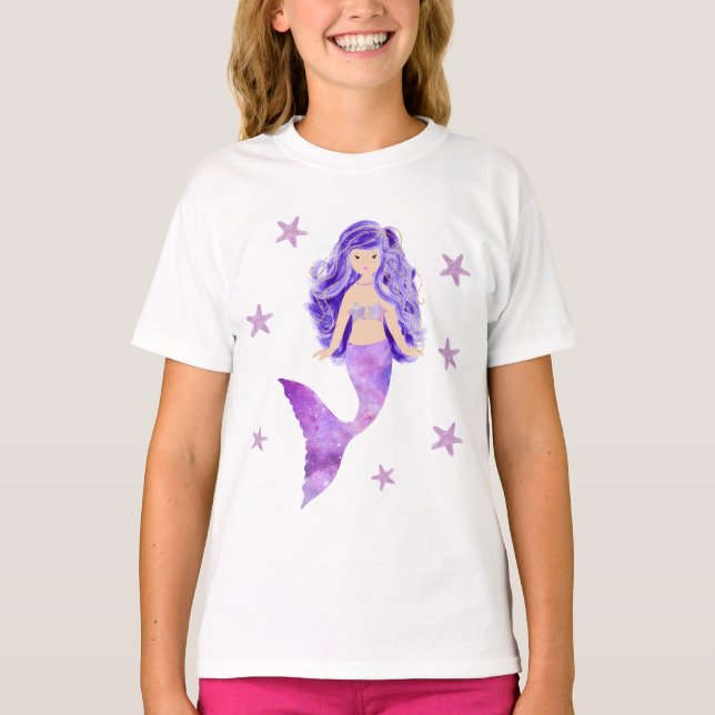 Camiseta T-shirt roxo da estrela do mar da sereia (Frente)