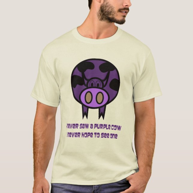Camiseta T-shirt roxo dos homens da vaca (Frente)