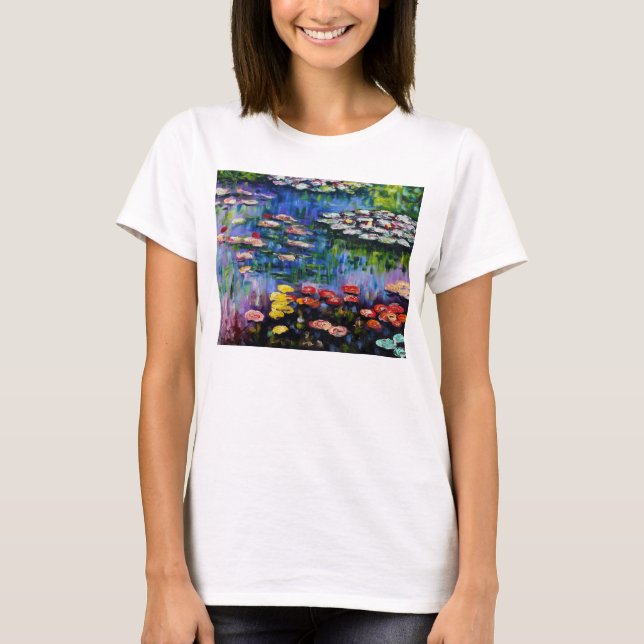 Camiseta T-shirt roxo dos lírios de água de Monet (Frente)