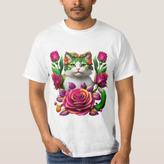 Camiseta  T_Shirt Royal Floral Cat Art