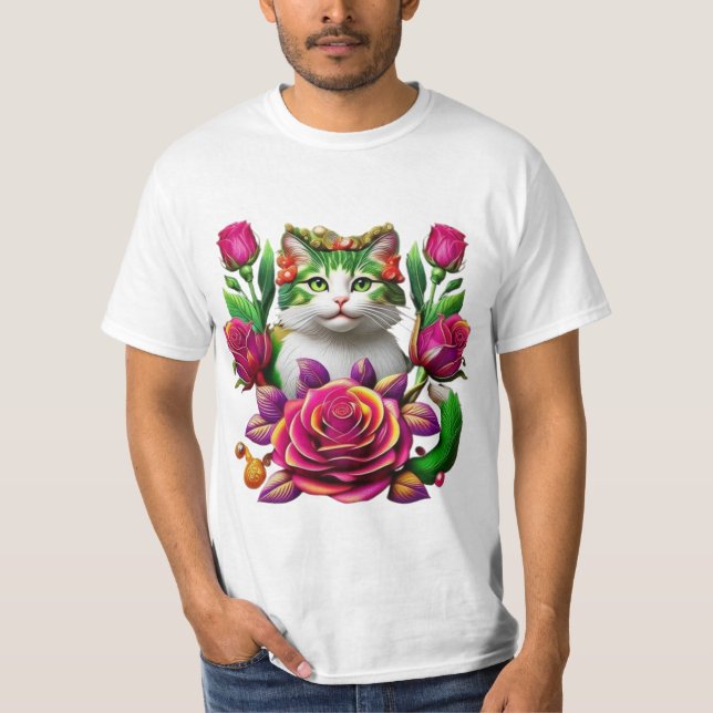 Camiseta  T_Shirt Royal Floral Cat Art (Frente)