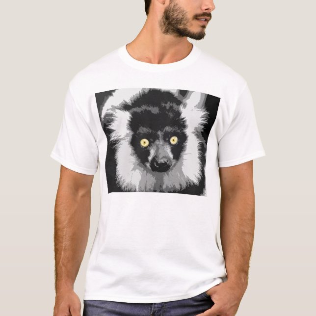 Camiseta T-shirt ruffed preto e branco do lemur (Frente)