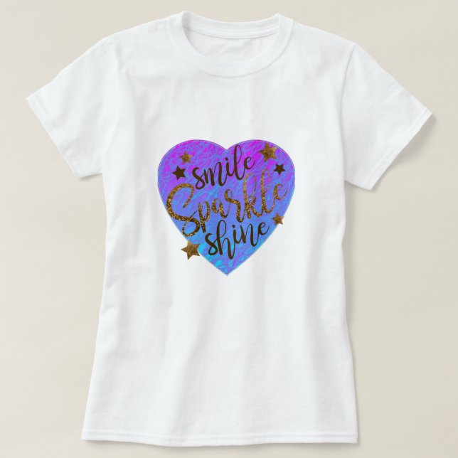 Camiseta T-Shirt S M L XL Blue Heart Smile Sparkle Shine (Frente do Design)