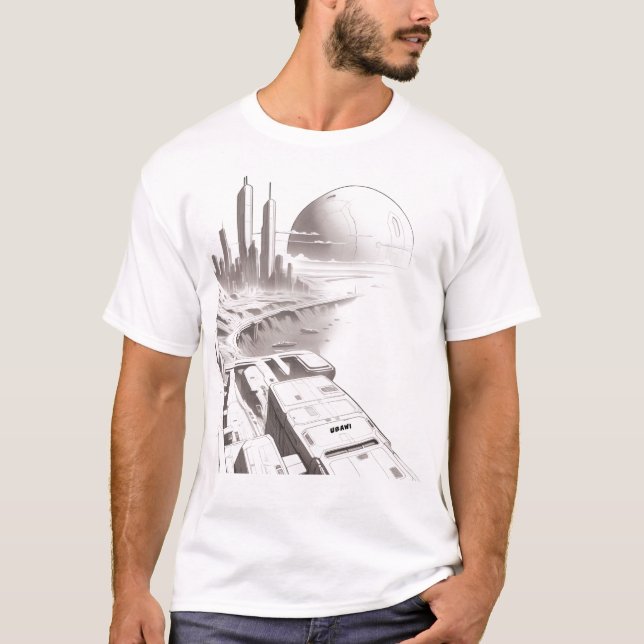 Camiseta T-shirt Sci-Fi que atravessa a frente do Universo  (Frente)