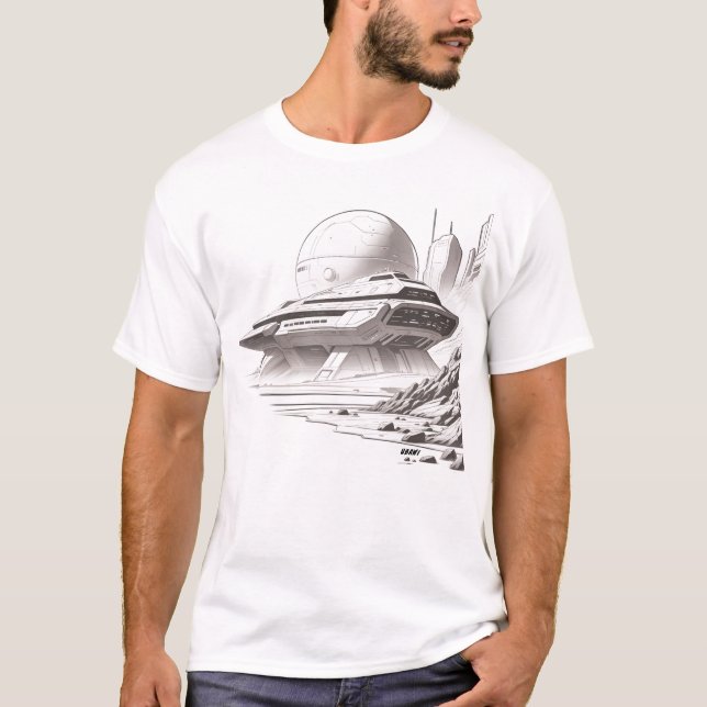 Camiseta T-shirt Sci-Fi que atravessa a frente do Universo  (Frente)