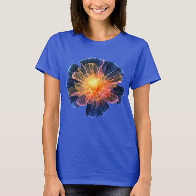 Camiseta T-Shirt, senhoras de flor azul brilhante (Frente)