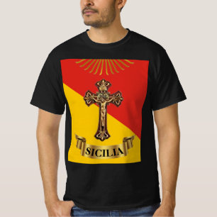 Camiseta T-Shirt Sicília / Crucifixo e Bandeira Siciliana