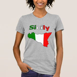 Camiseta T-Shirt Sicília e Mapa em Cores da Bandeira Italia