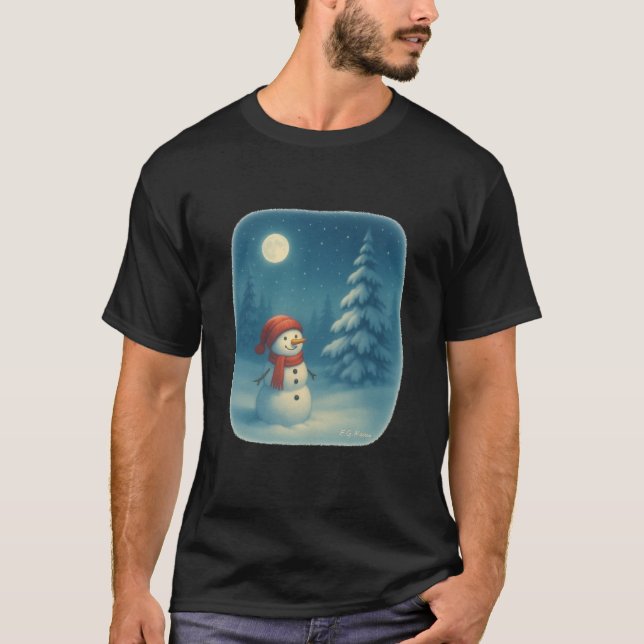 Camiseta T-Shirt Snowman Under the Moon (Frente)