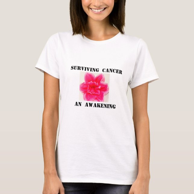Camiseta T-shirt sobrevivente de câncer com palavras de enc (Frente)
