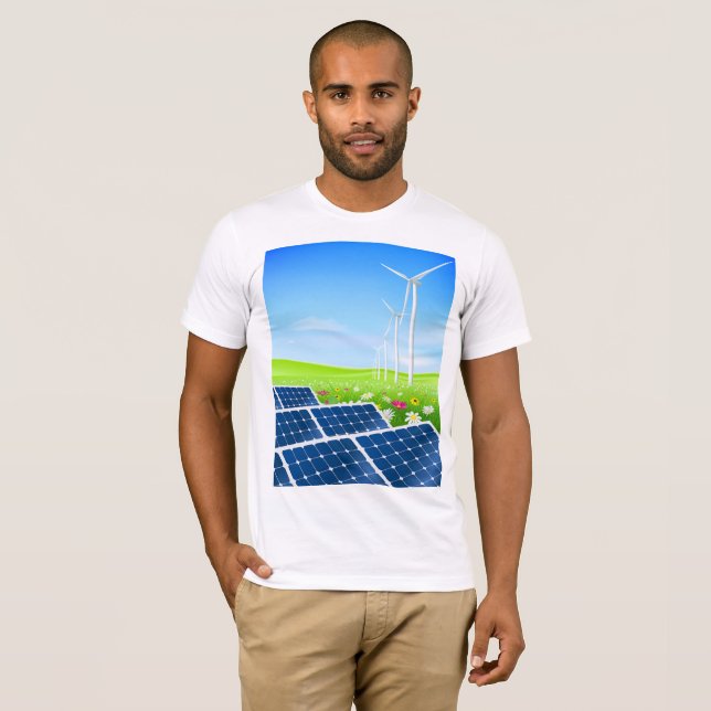 Camiseta T-shirt solar e das energias eólicas dos homens (Frente Completa)