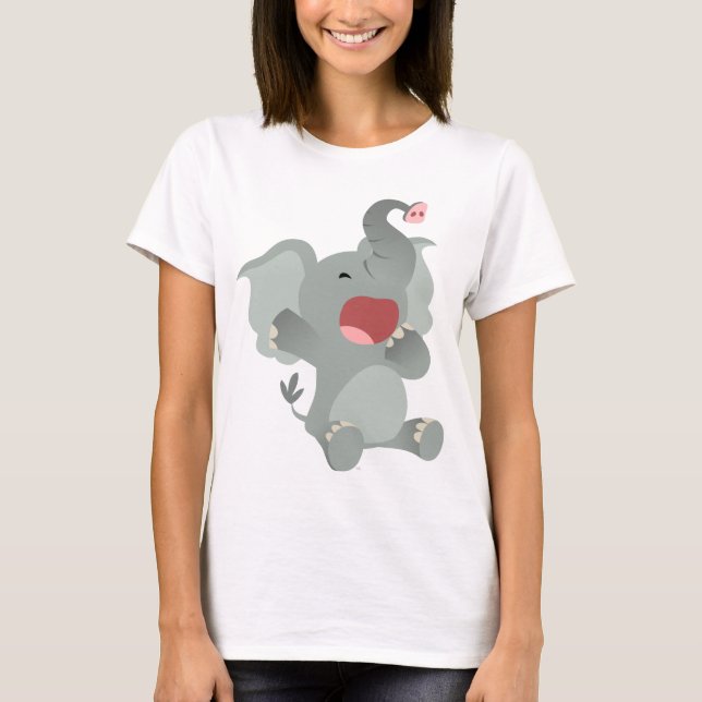 Camiseta T-shirt sonolento bonito das mulheres do elefante (Frente)