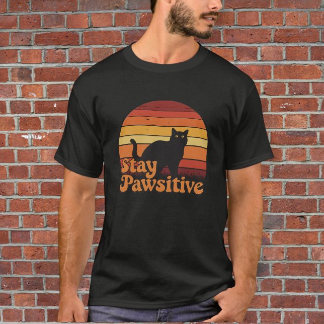 Camiseta T-shirt Stay Pawsitive with Black Cat - R (Criador carregado)