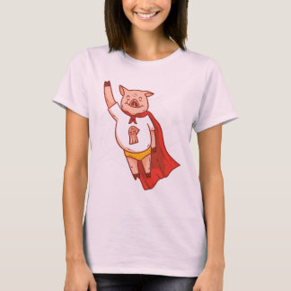 Camiseta T-shirt super do porco do vôo engraçado