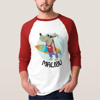 Camiseta t-shirt surfando malibu do cão