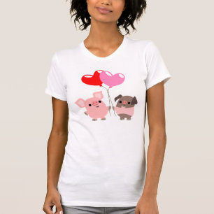 Camiseta T-shirt Tangled das mulheres dos corações (porco