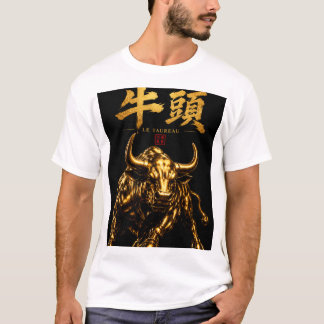 Camiseta T-shirt Taureau Doré Japonais – Design Kanji "牛頭"