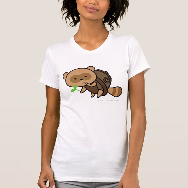 Camiseta T-shirt - TeaKettle Tanuki com folhas (Frente)