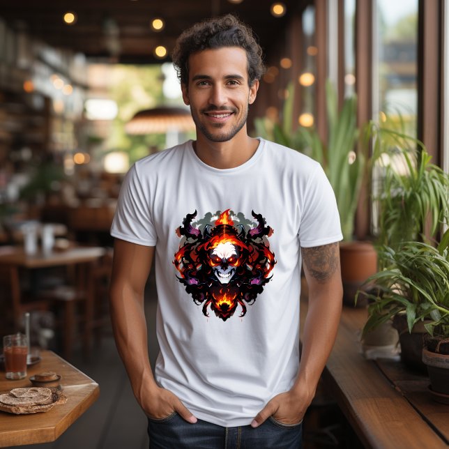 Camiseta T-shirt tête de mort flamboyante, crane en feu,   (Criador carregado)
