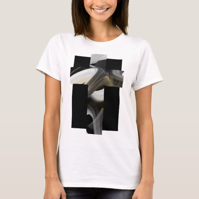 Camiseta T-Shirt Trend Abstrato Art Black White Dourado (Frente)