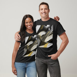 Camiseta T-Shirt Trend Abstrato Art Black White Dourado