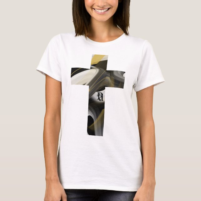 Camiseta T-Shirt Trend Abstrato Art Black White Dourado (Frente)