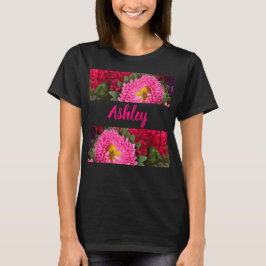 Camiseta T-Shirt Trendy Floral Pink e Red Aster Flowers