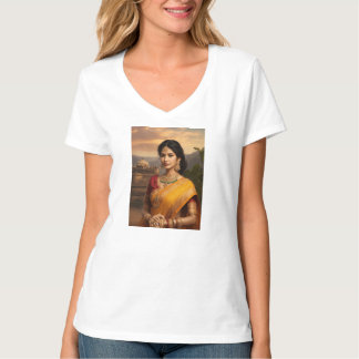 Camiseta "T-shirt Trendy V-neck com Impressão gráfica da ra