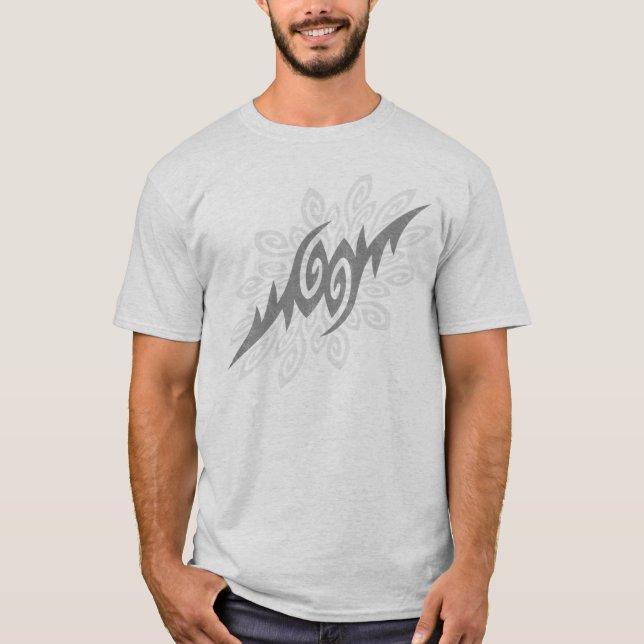 Camiseta T-shirt tribal cinzento do "relâmpago" (Frente)