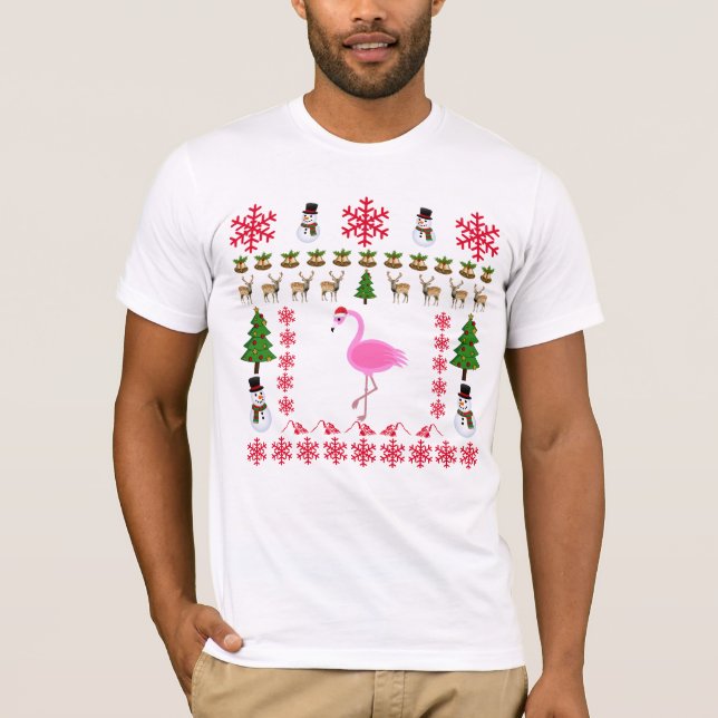 Camiseta T-shirt tropical de Papai Noel do flamingo do (Frente)