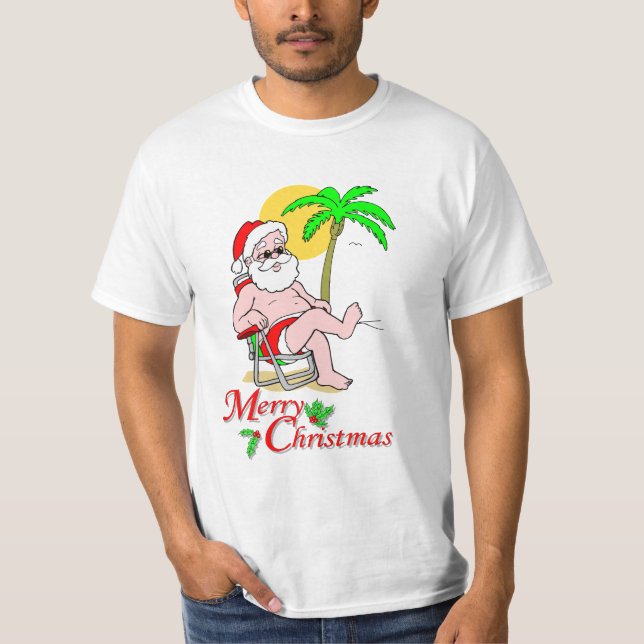 Camiseta T-shirt tropical do tema do Natal do papai noel (Frente)