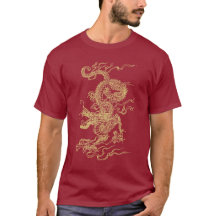 T-shirt unisex do dragão chinês vermelho e Dourado
