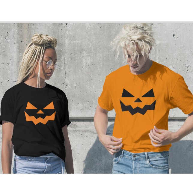 Camiseta T-Shirt Unisex Halloween Jack-O-Lantern Face (Criador carregado)