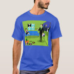 Camiseta T-shirt urbano retro do casal dos desenhos<br><div class="desc">Este t-shirt urbano retro do casal dos desenhos animados caracteriza o desenho dos desenhos animados de um apartamento elegante decorado da sótão de luxo, negligenciando uma skyline da cidade. O apartamento caracteriza um assoalho verde e uma parede de tijolo verde. Na parede é um filme Martini de quatro clássicos os...</div>