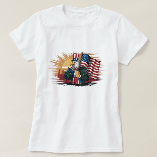Camiseta T-shirt usa Bald Eagle como Tio Sam Outfit é d (Frente do Design)