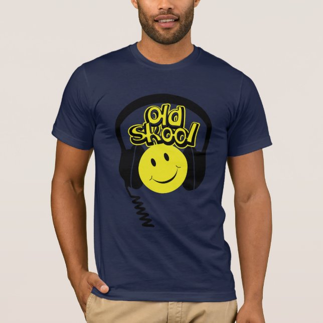 Camiseta T-shirt velho dos fones de ouvido do simile do DJ (Frente)