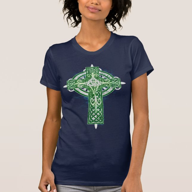 Camiseta T-shirt verde da cruz celta (Frente)