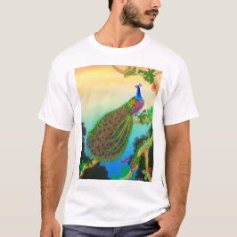 Camiseta T-shirt verde exótico do pavão