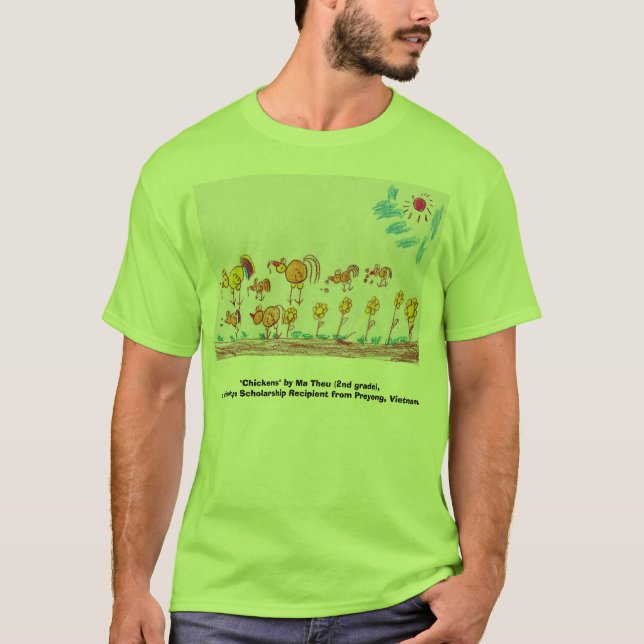 Camiseta T-SHIRT VERDE "galinhas" (IMAGEM na PARTE (Frente)