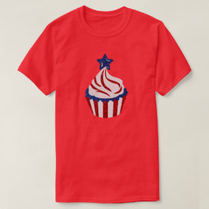 Camiseta T-Shirt Vermelho, Branco, Azul, 4 de julho Cupcake