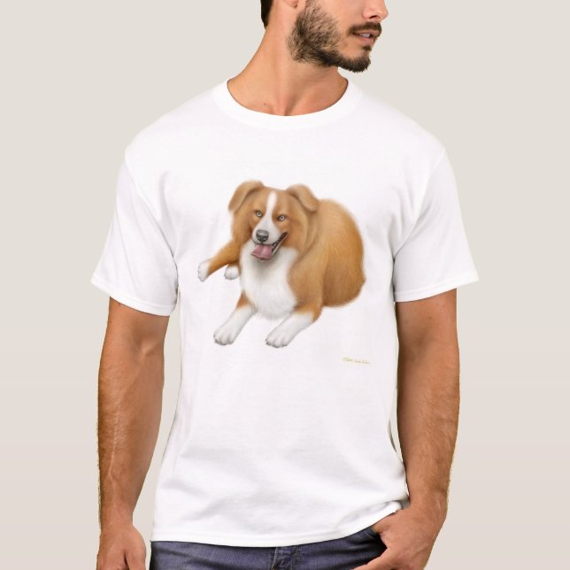 Camiseta T-shirt vermelho de border collie (Frente)