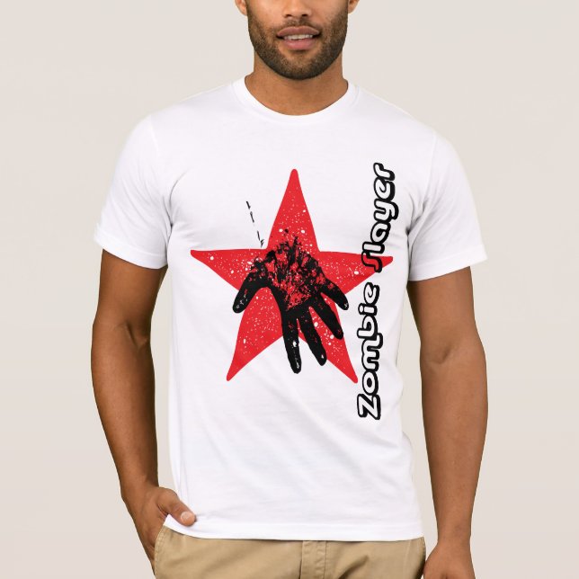Camiseta T-shirt vermelhos do assassino do zombi da mão da (Frente)