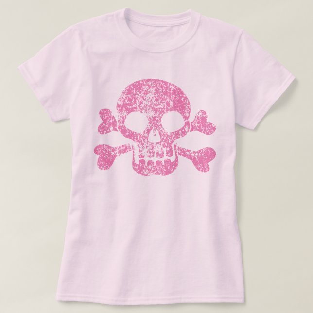 Camiseta T-Shirt Vestido Cor-de-rosa e Crossbones (Frente do Design)
